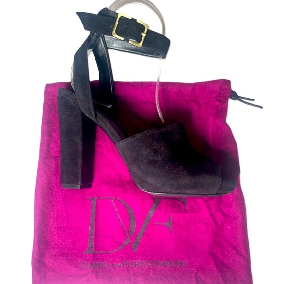 DVF Rebel Suede Platform Block Heel Sandals Diane Von Furstenberg black Sz 6.5 - Picture 2 of 10